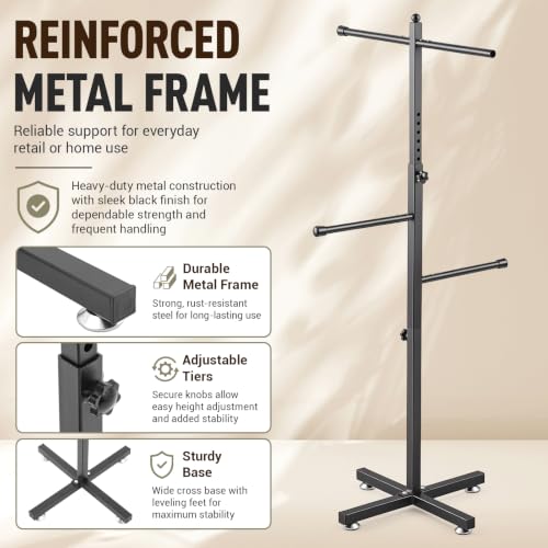 BreezeHug 42-48 Inch Adjustable Height Shopping Bag Rack Heavy Duty T-Shaped Grocery Bag Metal Holder for Retail Stores Large Tote Display Malls Vendor Boutique Trade - style: Four-arm