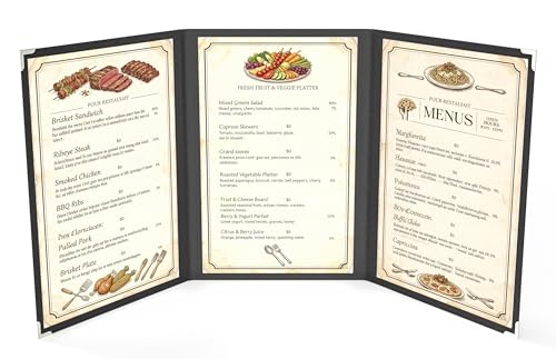 10 Pcs Black Menu Cover 8.5x14, 3 Page 6 View, Trifold, Crystal-Clear - color: black with silver corners, size: Trifold - 8.5" * 14"