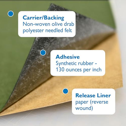 FindTape Polyester 1.5mm Felt Tape – 2 in. x 10 ft. Felt Strips with Adhesive Backing and Furniture Strips, Great for Arts and Crafts, Classrooms, and Protecting Furniture (Olive Drab) - color: Olive Drab, size: 2 in x 10 ft
