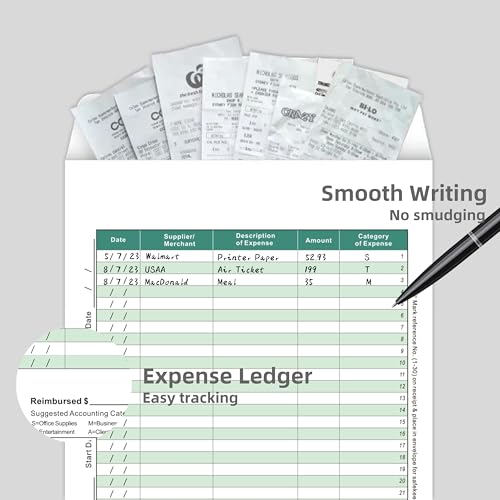 Receipt Organizer Envelopes, 6.5x9.5 Inches, 18-Pack, Green, All-in-One Expense Tracker with Ledger & Mileage Log for Business Receipts Storage - color: Green-18