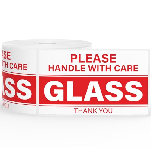 500 Pcs Glass Handle with Care Stickers 3" × 5" Fragile Shipping Labels
