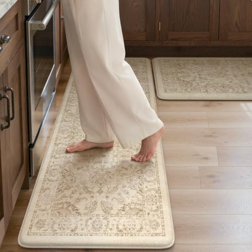 KIMODE Kitchen Mats for Floor Cushioned Anti Fatigue 2PCS Kitchen Rugs - color: Beige Tan, size: 17"x29.5"+17"x47"--0.47 inches