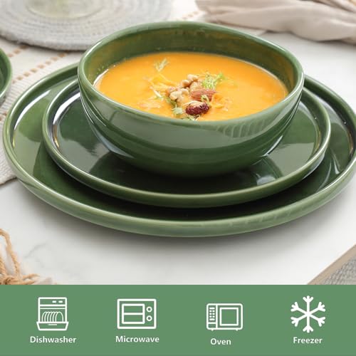 Vicrays Ceramic 12 Pieces Dinnerware Set - Dinner Plates Salad Plates Cereal Bowls Set Service for 4 - Scratch Resistant Microwave Oven Dishwasher Safe - Green - color: Green