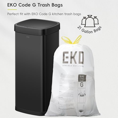 EKO EcoSmart 80L / 21.1 Gallon Motion Sensor Trash Can or Recycling Bin – Tall, Large Touchless Kitchen Garbage Bin with Soft-Close Lid for Home or Office, Brushed Stainless Steel, Matte Black - size: EcoSmart 80 liter - Matte Black