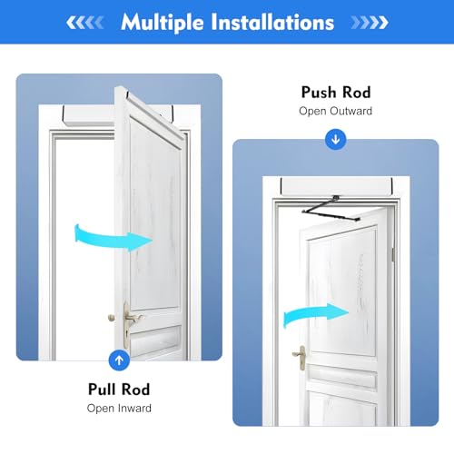 Automatic Swing Door Opener, 50W Commercial Automatic Door Opener Aluminum Alloy Low Noise Door Operator Intelligent Flush Door Motor Kit w/2 Remote Controllers for Offices Banks Hotels