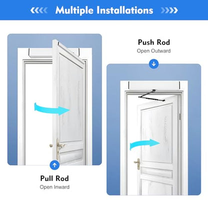 Automatic Swing Door Opener, 50W Commercial Automatic Door Opener Aluminum Alloy Low Noise Door Operator Intelligent Flush Door Motor Kit w/2 Remote Controllers for Offices Banks Hotels