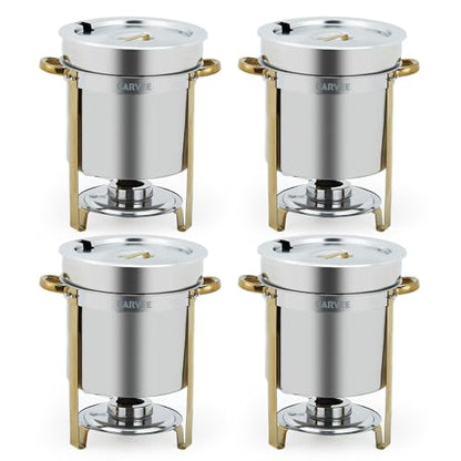 GarveeHome 11QT Round Soup Chafer Sets of 4, Commercial Soup Warmer with Pot, Notched Lids & Fuel Holders, Stainless Steel Food Warmer for Buffets Parties Wedding Banquets Catering, Gold - color: Gold, size: 11QT-4 Pcs