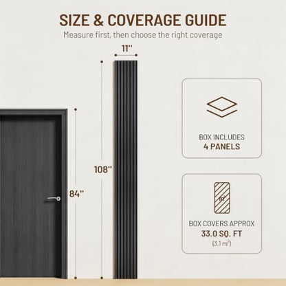 Amsleekey 4-Pack 108″x11″ Acoustic Wood Slat Wall Panels, 8 Hooks, Black - color: Black, size: 108 x 11 in - 4 pcs