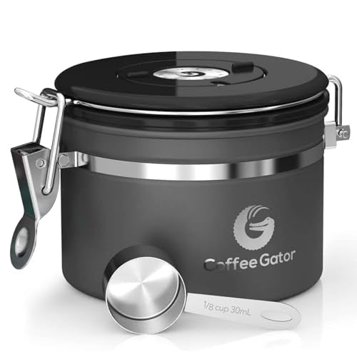 Coffee Gator Coffee Canister, 11oz Airtight Stainless Steel Container - color: Gray, size: 11oz