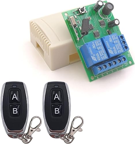 DieseRC DC 12V 24V 30V Secure Remote Control Switch Universal Wireless 433Mhz Rf 10A Relay Receiver Board with 2 Transmitter Key Fobs for Motor Light Gate Door DIY Wireless Controller - color: 2 Buttons