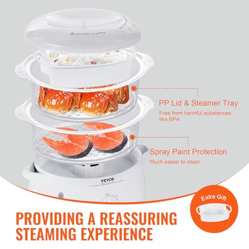 VEVOR Electric Food Steamer, 7.4Qt Electric Vegetable Steamer with 2-Tier Stackable Trays, Food-Grade Food Steamer for Cooking with 60 Min Timer, Auto Shut-Off & Boil Dry Protection (800W) - size: 2-Tier