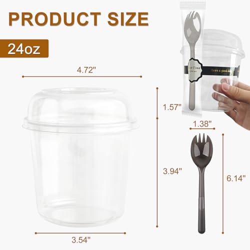 Disposable Food Containers With Lids And Spoons 50 Pack 24oz Parfait Dessert Fruit Salad Cups Take Out Meal Prep Salad Bowls For Lunch, To-Go Party Containers Food Storage Containers With Lids (24oz) - size: 24oz