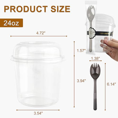 Disposable Food Containers With Lids And Spoons 50 Pack 24oz Parfait Dessert Fruit Salad Cups Take Out Meal Prep Salad Bowls For Lunch, To-Go Party Containers Food Storage Containers With Lids (24oz) - size: 24oz
