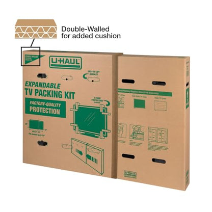 U-Haul Heavy-Duty Expandable TV Moving Box Adjustable Fit for Flat-Screen TVs (32"70") Double-Wall Cardboard Includes 1 Box with 4 Foam Protection Pieces