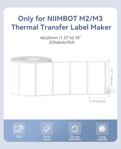 NIIMBOT M2/M3 Thermal Transfer Labels 1.57" x 0.78" (40x20mm) White - size: 40*20MM white