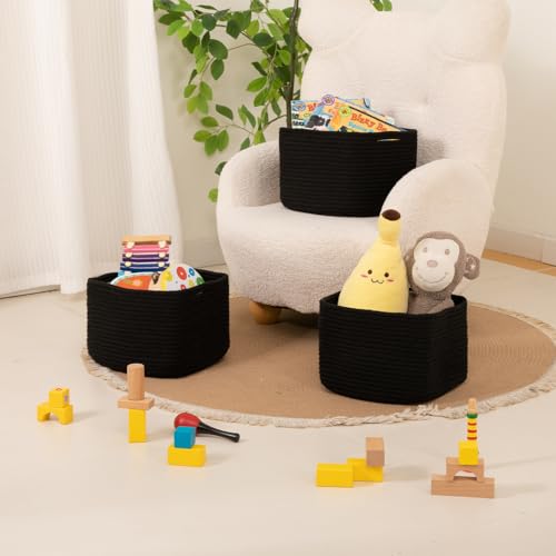 OIAHOMY 3 PACK Cube Storage Bins Storage Baskets Shelf Bins Black - color: Black