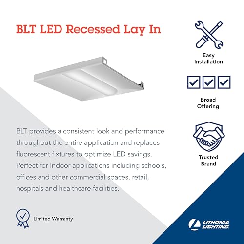 Lithonia Lighting 2x2 LED Troffer Light, BLT Series Low Profile LED Drop in Ceiling Light for Dropped Ceiling with Curved Ribbed Diffuser, 3300 Lumens, 3500K Neutral White - color: 3500K, size: 2 ft x 2 ft, style: Standard