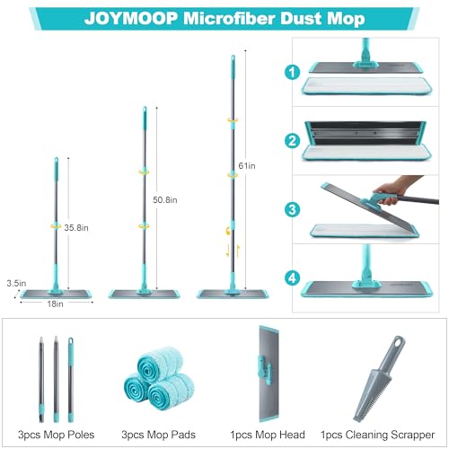 JOYMOOP 18 Inch Dust Mop for Hardwood Floors, Heavy Duty Industrial Wet Dry Mops with Telescopic Handle, Includes 3 Microfiber Mop Pads - Blue-Grey - color: B