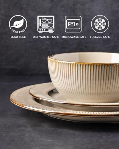 GBHOME Ceramic Dinnerware Sets of 6,18 pcs Plates and Bowls Sets Dishes - color: Pale Khaki, size: Service for 6 (18 pcs)