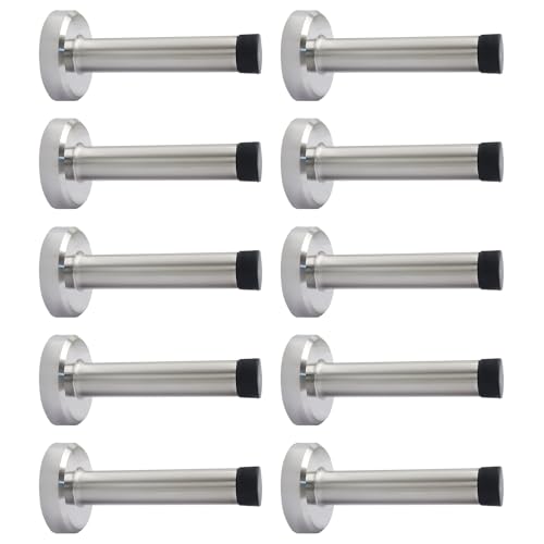 Jiozermi 10 Pcs Silver Door Stopper, Heavy Duty Wall Mounted - color: Silver