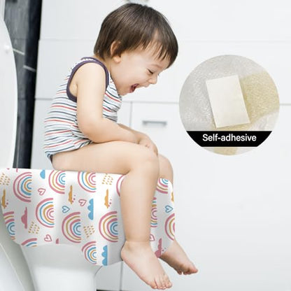 60 Pack Toilet Seat Covers Disposable, Extra Large Waterproof Toilet Cover for Toddlers & Adults, Individually Wrapped Travel Essential Portable Potty Training in Public Restrooms, Trip - Rainbow - color: Rainbow