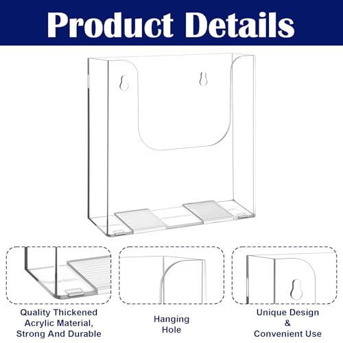 MAQUITA 5-Pack Card Holder for Wall, Acrylic Postcard Holder, Clear Wall Mount Display Stand with Screws and Magnetic Strips for Postcards, Flyers, Brochures, Pamphlets, 6.46 x 6.57 x 1.65 Inch