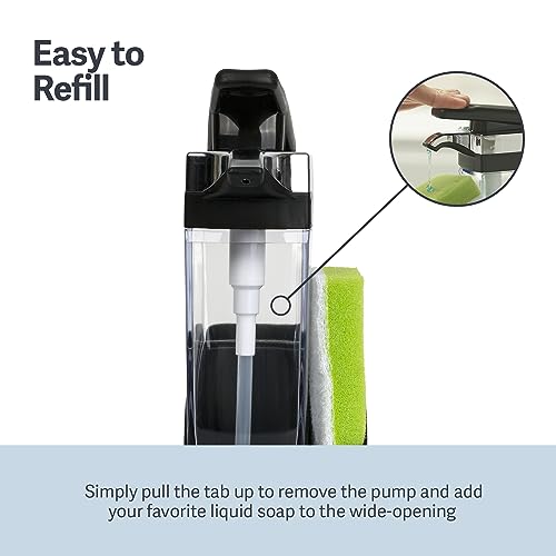 Casabella Sink Sider Solo Kitchen Soap Pump and Sponge Caddy, Black/Chrome - 2-in-1 Soap and Sponge Caddy, One-Hand Soap Dispensing, Ergonomic Design, Easy to Refill and Clean, Efficient Size - color: Black, size: Solo