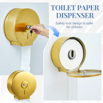 Mifoci 4 Pcs Industrial Toilet Paper Holder Commercial Roll Dispenser Wall Mount Stainless Steel Jumbo Tissue Dispenser Fits 9" Roll Toilet Paper for Office Home Public Places (Gold) - color: Gold