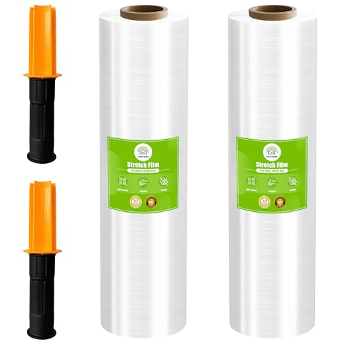 Cosy Family Plastic Wrap Stretch Film Roll - 1000ft 60 Gauge Industrial Strength 15 inch Wide Clear Plastic Wrap Roll with Handles for Pallet Wrapping Shipping Moving - Clear, Pack of 2