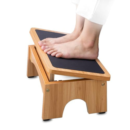 StrongTek Ergonomic Wooden Foot Stool Under Desk, 3 Angles, Non-Slip