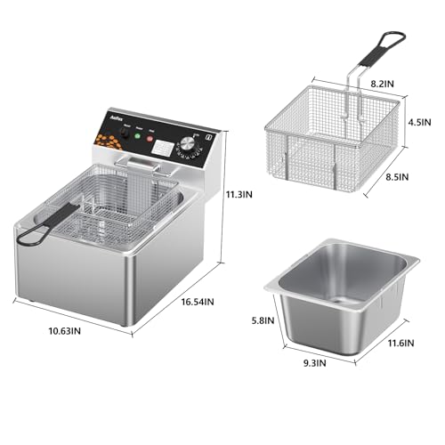 Commercial Deep Fryer 10.5Qt Countertop Fryer 1mm Thickened Stainless Steel - size: 10.56 Qt