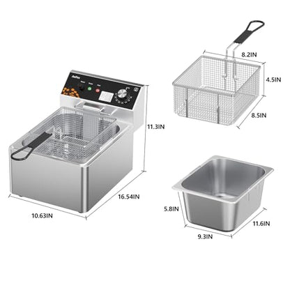 Commercial Deep Fryer 10.5Qt Countertop Fryer 1mm Thickened Stainless Steel - size: 10.56 Qt