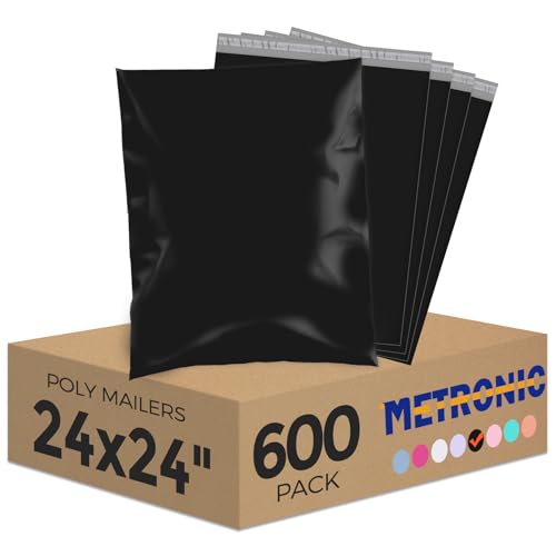 Metronic Poly Mailers 24x24 600PC Extra Large Shipping Bags for Business - color: Black, size: 24x24 600PC
