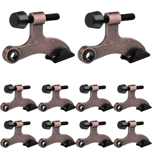OBTANIM 8 Pack Hinge Pin Door Stopper Heavy Duty Metal Adjustable Door Stops with Rubber Bumper Tips (Brown) - color: Brown