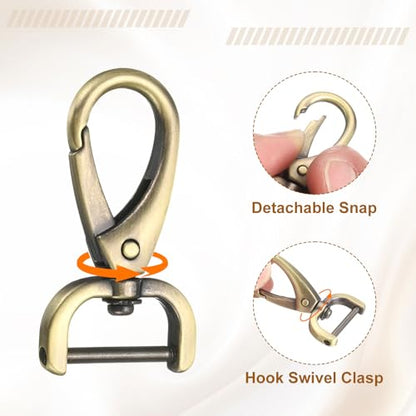 HARFINGTON 2Pcs Detachable Snap Hook Swivel Clasp 3/4" D Ring with Swivel Lobster Claw Clasps Hook for Purse Strap Keychain Bag DIY Craft, Brass - color: Brass, size: 3/4"