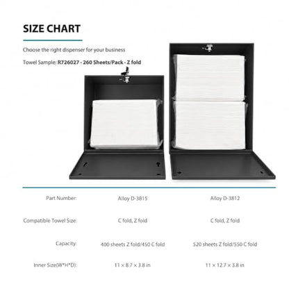 Paper Towel Dispenser Wall Mount - Multifold Trifold Paper Towel Dispensers - color: 3812-black