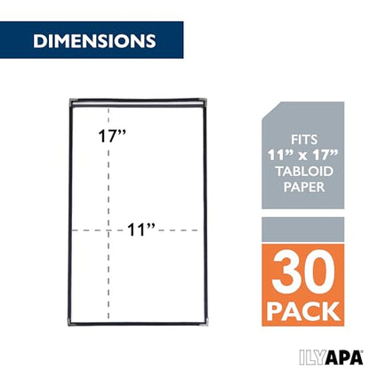 Ilyapa Clear Menu Covers, 11x17 Inch - 30 Pack, 2-View Single Page Design - color: Black, size: 11 x 17