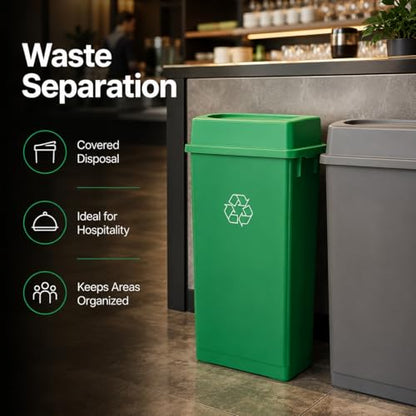 23 Gallon Slim Rectangular Commercial Trash Can, Heavy Duty Plastic Indoor Waste Bin for Kitchen, Office, Restaurant, School, Restroom & Janitorial Use (Green, with Lid) - color: Green