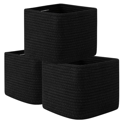 OIAHOMY 3 PACK Cube Storage Bins Storage Baskets Shelf Bins Black - color: Black