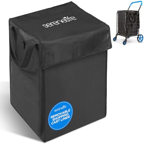 SereneLife Removable Shopping Cart Liner - 12.60" x 15.35" x 19.50" Waterproof and Tear-Resistant, 600D Oxford Fabric for Groceries, Laundry, Luggage, Works Great with Foldable Shopping Carts