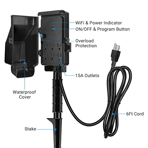 DEWENWILS WiFi Smart Yard Stake Timer Plug, Outdoor Power Stake Timer