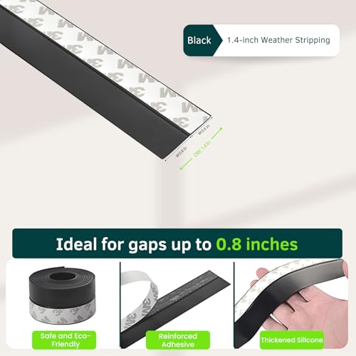 Weather Stripping Door Seal - 1.4in Black Silicone Door Draft Stopper - color: Black, size: 1.4 in-16.5ft
