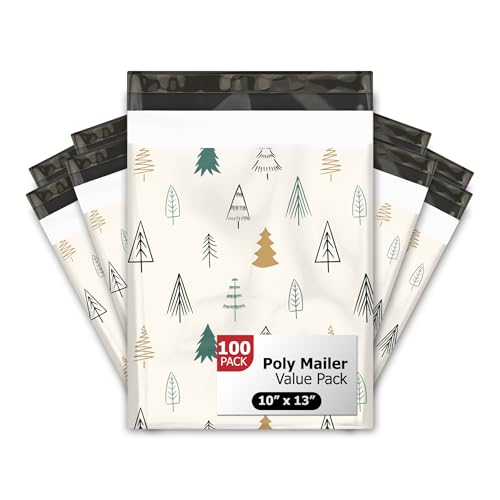 10x13 (100) Christmas Fir Trees Winter Designer Poly Mailers Self Sealing Waterproof Shipping Envelopes Holiday Premium Printed Bags For Small Businesses - color: Christmas Fir Trees, size: 10x13