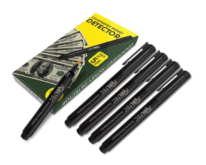 5-Pack Counterfeit Money Detector Pen - Easy to Use and Reliable Universal Currency Fake Bill Checker for Personal & Commercial Use - Ensures Authenticity & Prevents Fraud