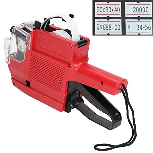 Walfront MX-6600 Tagging Gun Attacher Gun Kit for Retail Standard Price Tag Guntagging Gun with 2 Lines 10 Digits Display (Red)
