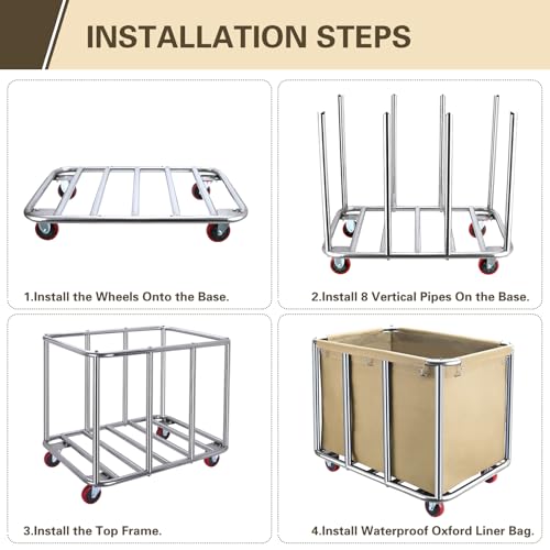 Commercial Laundry Cart with Wheels,400L for Home,Hotel(Beige) - color: Beige