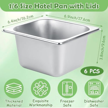 6 Set Stainless Steel Hotel Pans 1/6 Size 4 Inch Deep with Lids Steam Table Pans with Lids 4 Inch Deep 1/6 Size Stainless Steel Restaurant Pan Metal Food Pan with Lid for Hotel, Buffet, Home - size: 1/6 Size 4 Inch Deep