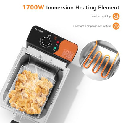 TANGME Commercial Deep Fryer, 1700W Electric Countertop Fryer with Basket - size: 6L