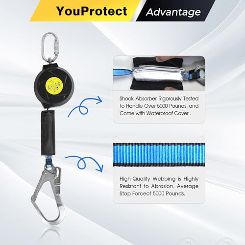 11FT Self Retracting Lifeline Fall Protection Retractable Lanyard, Fall Arrest Safety Yoyo for Construction Industrial - OSHA/ANSI Compliant (Large Hook) - color: Large Hook, size: 11FT