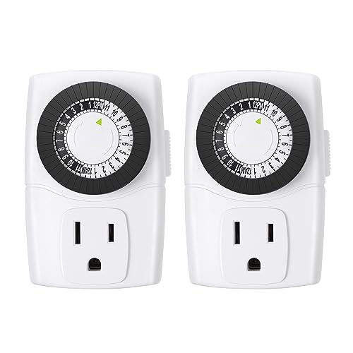 BN-LINK U47 Indoor Mini 24-Hour Mechanical Outlet Timer, 3-Prong, 2-Pack - size: 3-Prong, 2-Pack, 1 Outlet, Mini